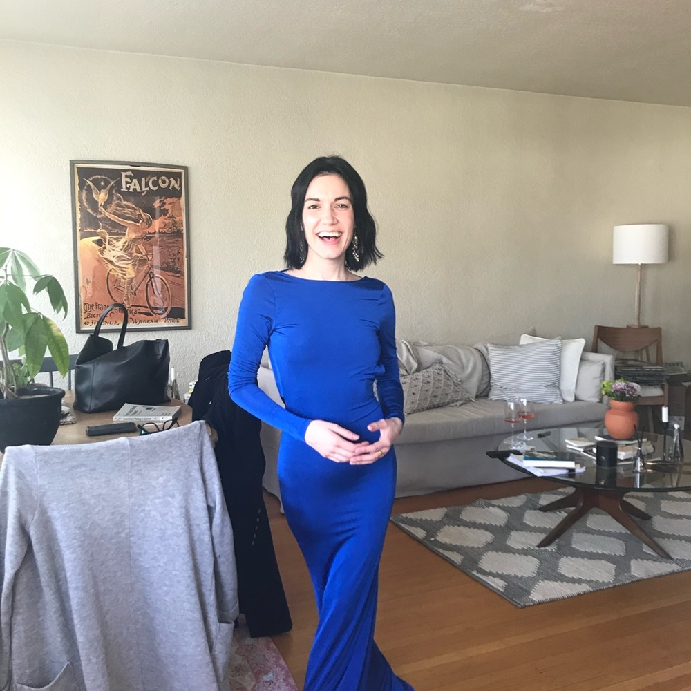 Elegant Blue Long Sleeve Dress